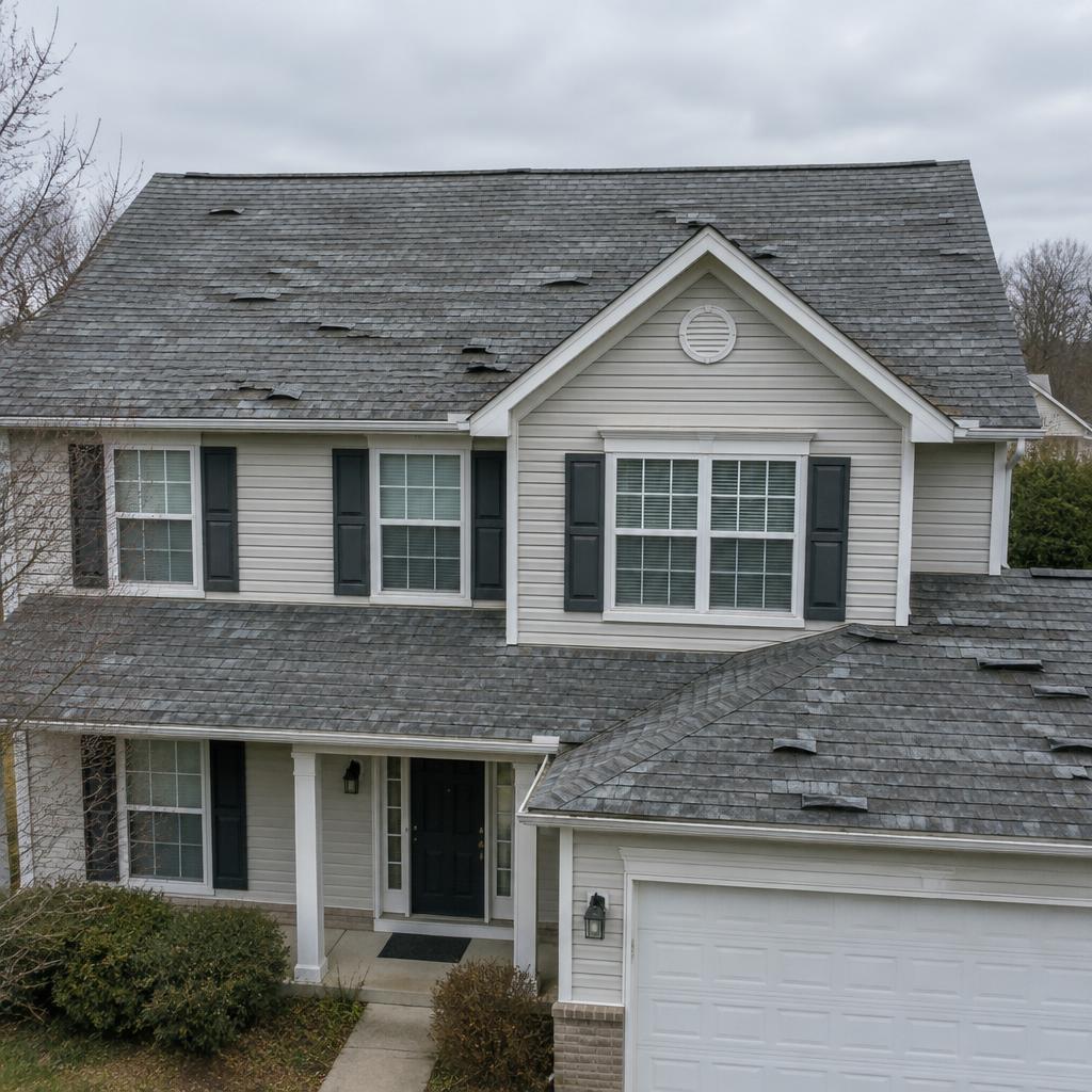 Two-story residence prepared for exterior renovation work