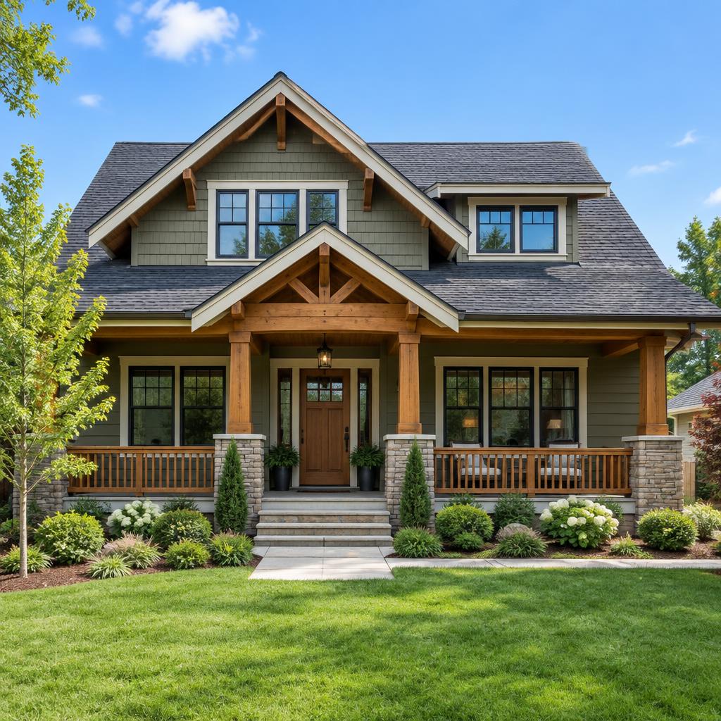 Finished North Carolina home exterior with a renovated porch and roofline