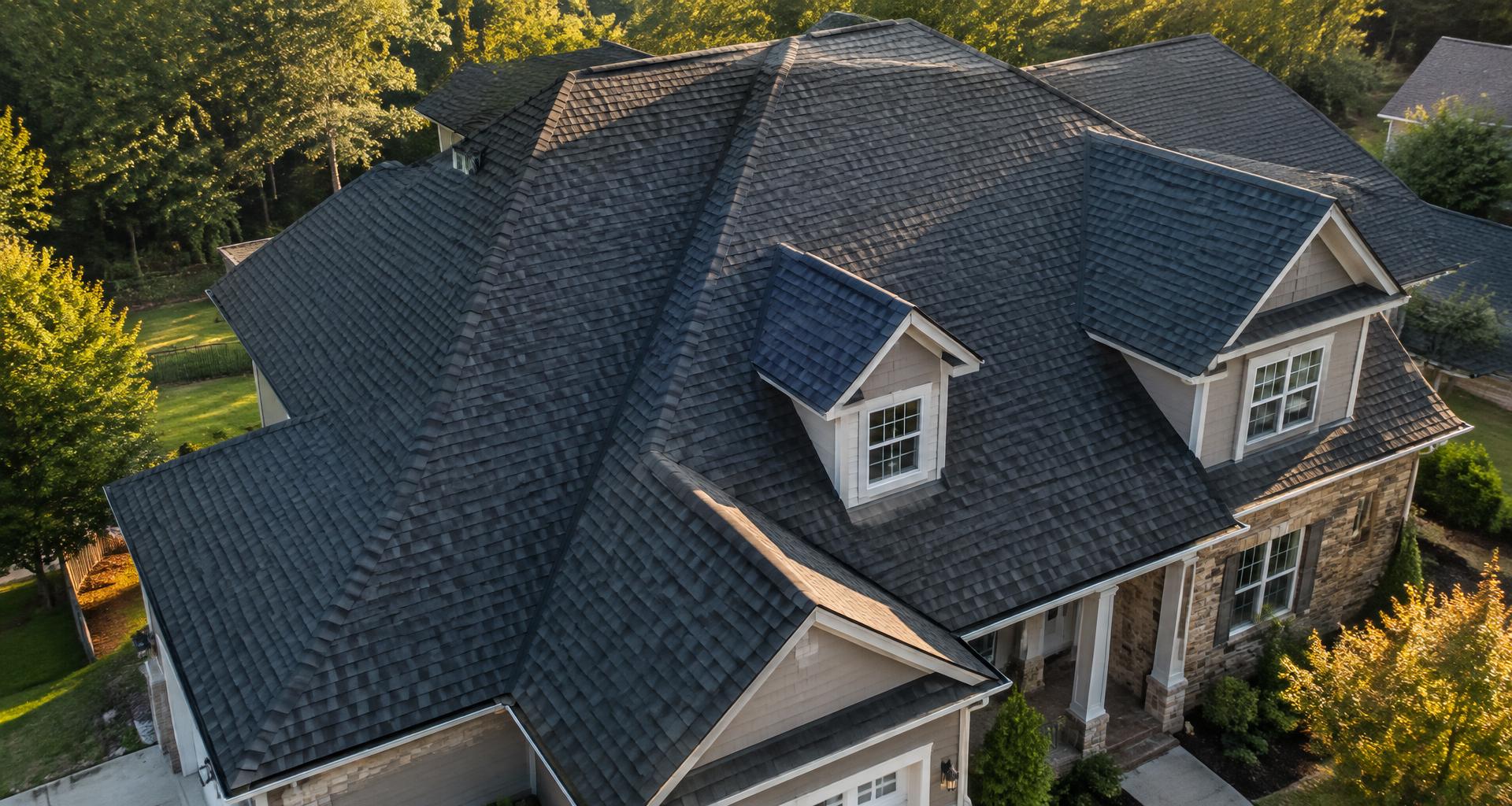 Multi-level residential roof after construction work