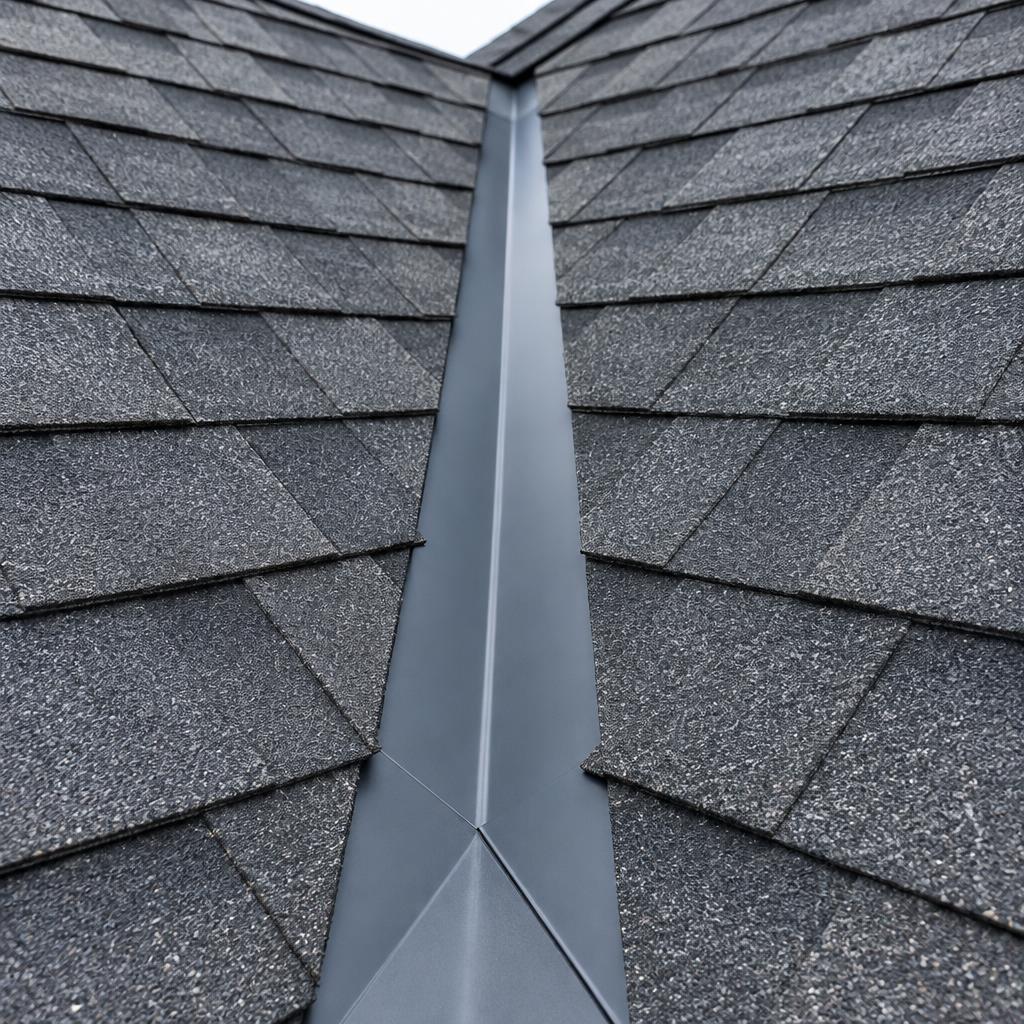 Roof valley and chimney flashing construction detail